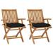 Walmeck Patio Chairs 2 pcs with Black Cushions Solid Teak Wood