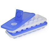 Cube Trays With Lid - Set Of 2 Trays By | Easy Release Stackable Compact Odorless BPA-Free Molding Trays For Whiskey Cold Drinks Cocktails & Jus (Blue)