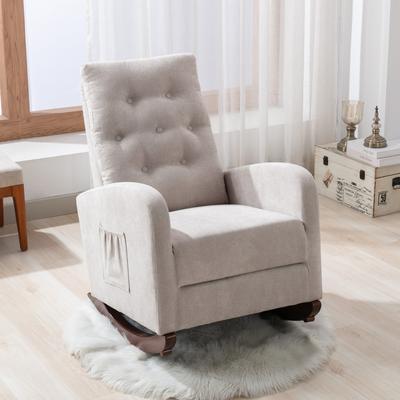 High Back Rocking Chair Nursery Chair Comfortable Rocker Fabric Padded Seat