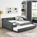 Full Size Daybed with Twin Size Trundle - Elegant Design, Tufted Sofa Bed, and Grey/White Soft Fabric (80.5"x55.5"x27.5")