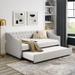 Twin Size Upholstered Daybed with Trundle - Elegant Tufted Sofa Bed, Soft Beige Fabric