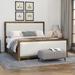 Full Size Linen Upholstered Platform Bed with 4 Drawers and Elegant Nailhead Detailing - Beige Fabric