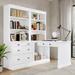 Modern Bookcase & Writting Desk Suite with LED Lighting, Drawers, Study Desk and Open Shelves, 2-Piece Set Storage Bookshelf