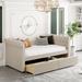 Twin Size Upholstered daybed with Drawers, Wood Slat Support, Beige