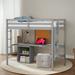 Twin size Loft Bed Kids Bed with Desk and Writing Board, Wooden Loft Bed with Desk and 2 Drawers Cabinet, Gray
