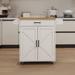 White Kitchen island rolling trolley cart with Adjustable Shelves & towel rack & seasoning rack rubber wood table top