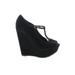 Breckelle's Wedges: Black Solid Shoes - Women's Size 8 - Peep Toe