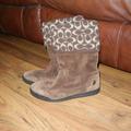 Coach Shoes | Coach Tatum Black Suede And Wool Cuff Signature 10” Boots - Size 9 | Color: Brown/Tan | Size: 9