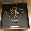 Coach Jewelry | Coach Slider Bracelet And Gold Earrings. Nwt | Color: Gold/Green | Size: Os