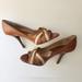 Michael Kors Shoes | Michael Kors Camel Criss Cross Leather Open Toe Heels 10m | Color: Brown/Cream | Size: 10