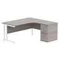 Double Upright Right Hand Radial Desk + Desk High Pedestal 600mm Deep Pedestal 1600X1200 Alaskan Grey Oak/Silver