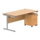 Single Upright Rectangular Desk + 2 Drawer Mobile Under Desk Pedestal 1600 X 800 Norwegian Beech/Silver