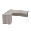 Single Upright Left Hand Radial Desk + Desk High Pedestal 600mm Deep Pedestal 1600 X 1200 Alaskan Grey Oak/White