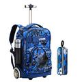UNIKER School Bag with Wheels with Pencil Case,Wheeled Backpack Laptop Rucksack with Wheel,Carry On Backpack Airline Approved Business Rolling Backpack for Women Men, Blue