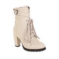 GooMaShoes Women's Lace up High Heel Boots, Sexy Chunky Platform Booties, Cross Strap Buckle Combat Ankle Boots (Apricot, UK 6)