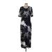 G.I.L.I. Casual Dress - Sheath Scoop Neck Short sleeves: Gray Tropical Dresses - Women's Size Large