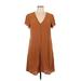 Madewell Casual Dress - A-Line Plunge Short sleeves: Brown Print Dresses - Women's Size 2X-Small
