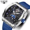LIGE-Montre-bracelet à quartz carrée étanche pour homme montres de luxe date horloge boîte