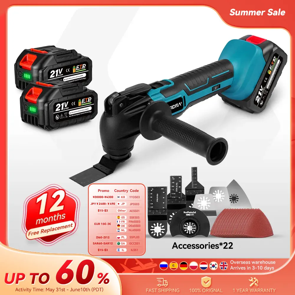 Outil multifonction YOFIDRA, outil oscillant multi-usages, vitesse variable, outil de rénovation, scie électrique, outil pour batterie Makita 21V.