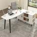 Wade Logan® Siefert 55.1" W L-Shaped Computer Desk w/ & Cabinet Wood in Brown/White | 29.5 H x 55.1 W x 39.4 D in | Wayfair