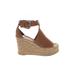 Marc Fisher LTD Wedges: Espadrille Platform Summer Brown Solid Shoes - Women's Size 6 1/2 - Open Toe