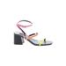 Nine West Mule/Clog: Strappy Chunky Heel Casual Pink Print Shoes - Women's Size 8 1/2 - Open Toe