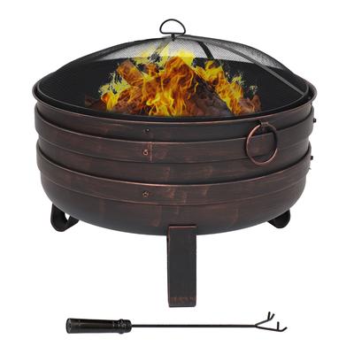 Bronze Cauldron Fire Pit with Cover and Spark Screen - 28.5"