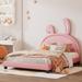 Full Size Upholstered Leather Platform Bed with Rabbit Ornament