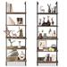 5-Tier Wall-Mounted Wood Bookcase Rack Open Back Industrial Modern Plant Flower Stand Utility OrganizerMetal Frame Furniture