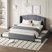 Queen Size Upholstered Platform Bed with Wingback Headboard,Twin Trundle and 2 Drawers