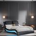 King Size Faux Leather Upholstered Platform Bed Frame with Led Lighting