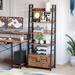 Bookshelf with Louvered Doors, 4-Tier Ladder Shelf with Cabinet Industrial Accent Furniture for Bedroom Living Room