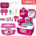 Toddler Girls Beauty Hair Salon Toy Kit Pretend Makeup Toy Kit with Carrying Case Hairdryer Mirror & Other Accessories for Kids 19 Piece Set
