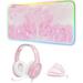 RGB Gaming Headset 2.4G Wireless Vertical Mouse Ergonomic Mouse and Mouse Pad Pink