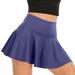 Wenini Womens Skirts Solid Mini Summer Skirt High Waist Pleated Pocket Evening Loose Casual Tennis Skirt Blue XXXL