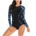 Summer Clearance Sale! TMOYZQ Wetsuit for Womens in Cold Water Front Zip Long Sleeve Shorty Wetsuit Skin Protection Diving Suit for Aerobics Diving Surfing Swimming