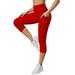 Prolriy Workout Leggings for Women Pocket Capri 3/4 High Waist Elastic Opaque Plus Size Sports Leggings with Side Pockets Gym Leggings for Women Tummy Control Compression Yoga Pants Women Red M