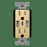 TOPGREENER 3-Port Type C USB Wall Outlet 15 Amp Tamper-Resistant Receptacle Plug Charging Power Outlet with USB Ports UL Listed TU21536AC3-GD Gold