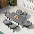 PURPLE LEAF Dining Set 7 PCS Outdoor Patio Dining Sets All Aluminum Frame All-Weather Wicker Armchairs Outdoor Patio Furniture with Table Cushions and Pillows Grey