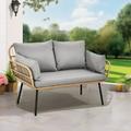 Dextrus Patio Furniture Wicker Outdoor Loveseat All-Weather Rattan Conversation for Backyard Balcony and Deck with Soft Cushions (Gray+Beige)