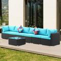 Zenova Rattan 2 or 7-piece Wicker Sofa Conversation Set Outdoor Patio Seating Sofa Set Blue2 7-piece 6