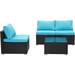 Zenova 4-Piece Rattan Sofa Sectional Set Patio Furniture Set Blue