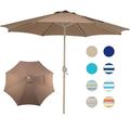 Aoodor 9FT Outdoor Patio Market Umbrella Aluminum Frame with Push Button Tilt Crank and 9 Steel Ribs UV Protection for Garden Deck Backyard and Pool-Coffee