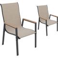 ELPOSUN Outdoor Patio Dining Chairs Set of 2 Stackable Aluminum Chairs with Armrest Durable Frame for Lawn Garden Backyard Khaki