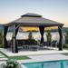 PURPLE LEAF 12 x 14 Permanent Hardtop Gazebo with Galvanized Steel Double Roof and Aluminum Frames Outdoor Large Pavilion Gazebo for Patio Deck Garden Nettings and Curtains Included Light Grey