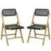 Amijoy 2 Piece Patio Folding Chairs Solid Teak Wood Dining Chairs w/ Woven Rope Seat & Back Quick-Folding Portable Design