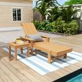 WestinTrends Shoreside Poly Reclining Chaise Lounge With Side Table for Outdoor Patio Garden Teak