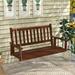 Costway 3-Person Wooden Outdoor Porch Swing Heavy Duty Patio Hanging Bench Chair Brown