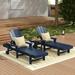 WestinTrends 3 Piece Adirondack Poly Reclining Chaise Lounge With Arms & Wheels Navy Blue