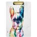 Coolnut French Bulldog Pug Dog Watercolor Acrylic Clipboard Letter Size 9 x 12.5 Decorative Clipboard with Low Profile Gold Metal Clip for Office School Student Women